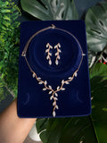 Swarovski Crystal Vine Leaves Necklace, Long Bridal Jewelry, Bridal Earrings And Necklace, Statement Earrings Cz Necklace Set.