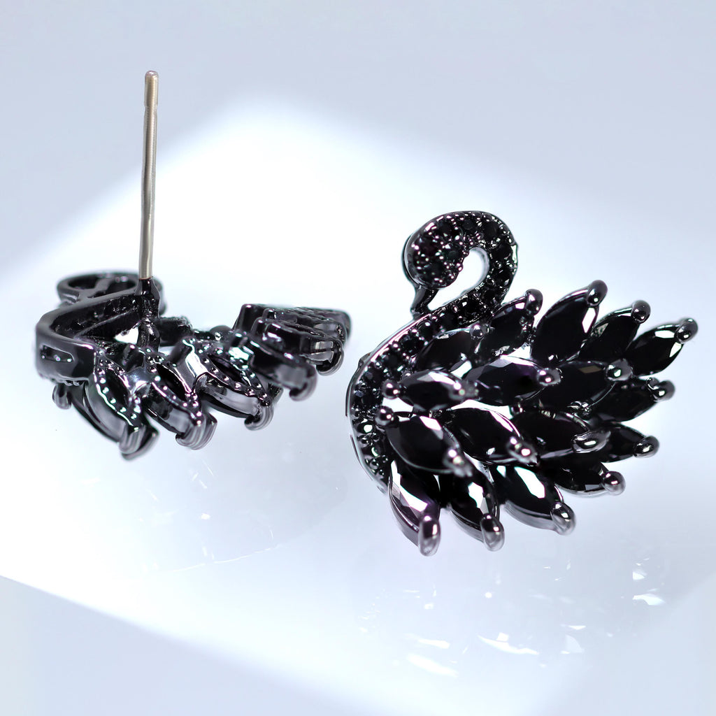 Swarovski Diamond black Swan stud Earrings, Bridal Jewelry, Bridal Stud Earrings, Crystal Bridal Earrings, Statement Earrings Cz