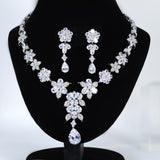 Swarovski Royal Floral Bouquet Necklace and Earrings Set , Bridal Jewelry Set, Bridal Earrings And Necklace, Statement Earrings CZ