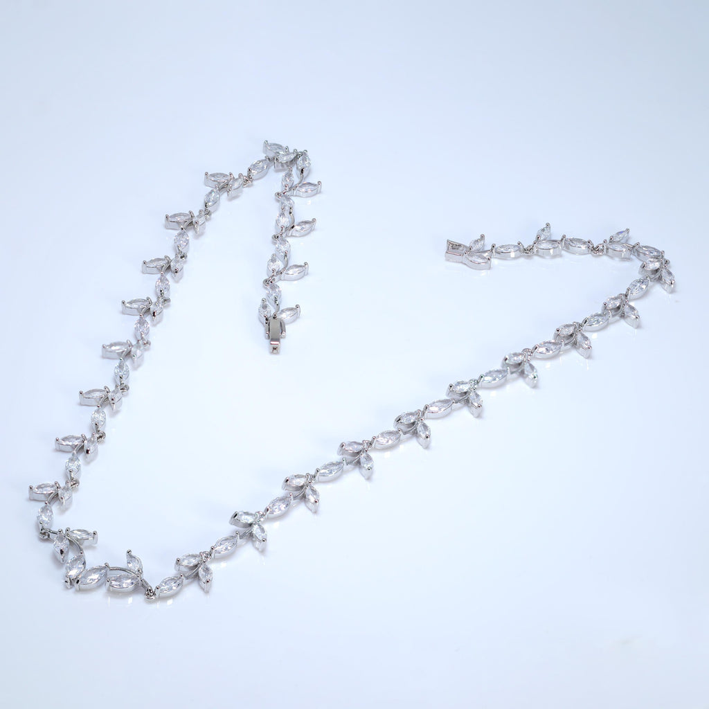 Swarovski Crystal Dainty Vine Leaves Nature's Embrace Necklace Set, Long Bridal Jewelry Set, Crystal Bridal Earrings, Statement Earrings