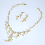 Swarovski Crystal diamond Leafy Elegance Vine Leaves Necklace, Long Bridal Jewelry, Bridal Earrings, CZ Statement Set.