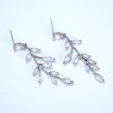 Swarovski Crystal diamond Leafy Elegance Vine Leaves Necklace, Long Bridal Jewelry, Bridal Earrings, CZ Statement Set.