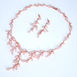 Swarovski Crystal diamond Leafy Elegance Vine Leaves Necklace, Long Bridal Jewelry, Bridal Earrings, CZ Statement Set.