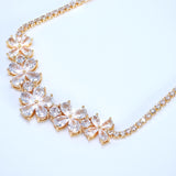 Zircon Bridal Leaves V shape Teardrop Necklace , Long Bridal Jewelry, Bridal Necklace, Statement Necklace Set.