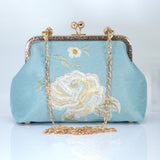 Cream Beige Gold Embroidered Rose Floral Wedding Bag, Statement Bag, Evening Clutch, Wedding Clutch, Bridal Clutch, White Cross Body Bag