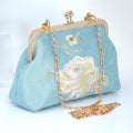 Cream Beige Gold Embroidered Rose Floral Wedding Bag, Statement Bag, Evening Clutch, Wedding Clutch, Bridal Clutch, White Cross Body Bag