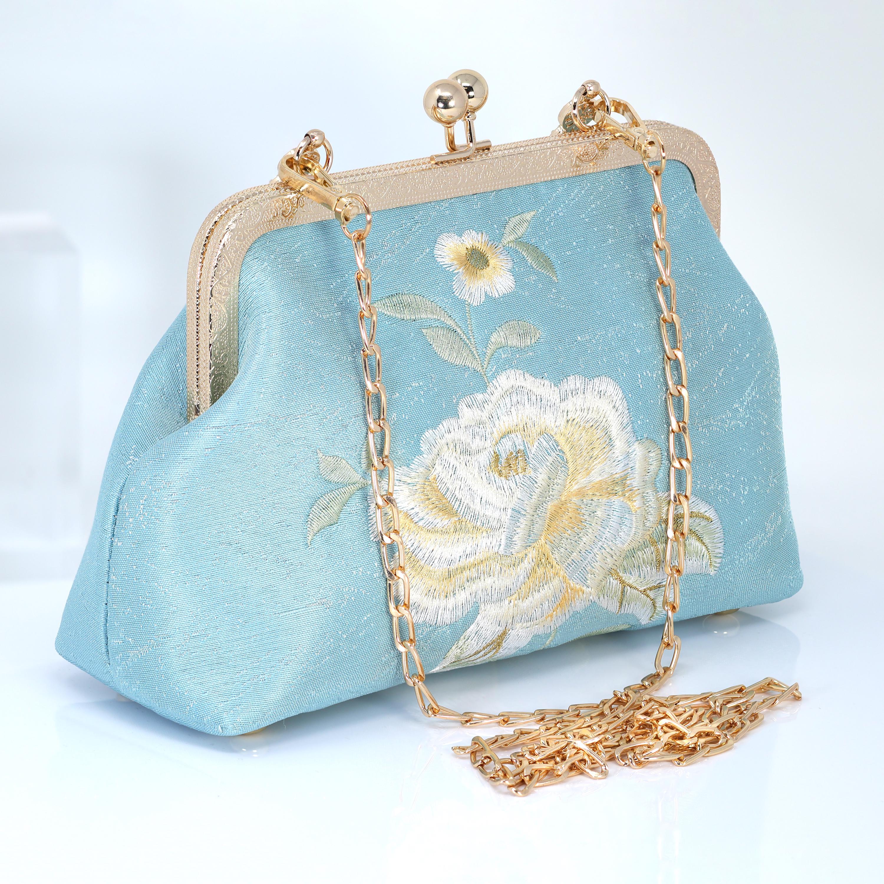 Cream Beige Gold Embroidered Rose Floral Wedding Bag, Statement Bag, Evening Clutch, Wedding Clutch, Bridal Clutch, White Cross Body Bag