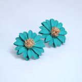 Teal Flower Earrings, Bridal Jewelry, Bridal Stud Earrings, Bridal Earrings, Statement Earrings, Bridesmaid Earring.