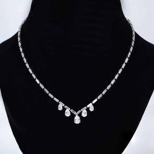 Zircon Bridal Leaves V shape Teardrop Necklace , Long Bridal Jewelry, Bridal Necklace, Statement Necklace Set.