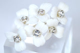 Swarovski Crystal Dainty Porcelain White Flower Bloom Bridal Hair Clip, Bridesmaid Gift, Wedding Hair Accessory.