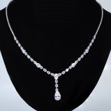 Swarovski Bridal Dainty Teardrop Necklace, Long Bridal Jewelry, Art Deco Bridal Necklace, Statement Necklace Necklace Set.