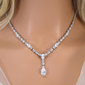 Swarovski Bridal Dainty Teardrop Necklace, Long Bridal Jewelry, Art Deco Bridal Necklace, Statement Necklace Necklace Set.