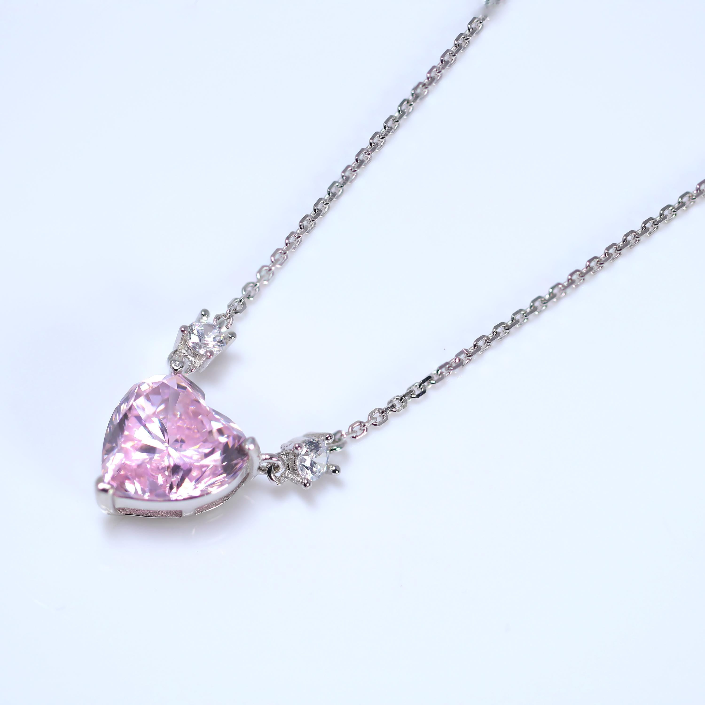 18k White Gold Swarovski Crystal Blushing Beauty Pink Heart Necklace , Sterling Silver Valentine's Day Gift For Her, Statement Necklace Cz