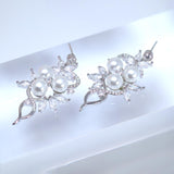 Swarovski crystal Pearl Flower Bridal Earrings, Crystal Bridal Earrings, Statement Earrings Cz