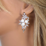 Swarovski crystal Pearl Flower Bridal Earrings, Crystal Bridal Earrings, Statement Earrings Cz