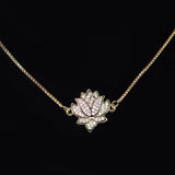 Shimmering Gold Lotus Charm Necklace, Bride to be, Valentine's Day Gift For Her, Galentine's Day, Statement Necklace Cz