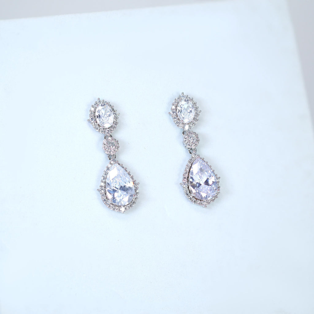 Cubic Zirconia Diamond Timeless Drops Diamond Earrings, Long Bridal Jewelry, Bridal Earrings, Crystal Bridal Earrings, Statement Earrings Cz