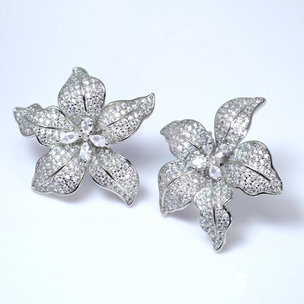Swarovski Crystal Dainty Orchid Necklace , Bridal Jewelry, Bridal Earrings And Necklace, Statement Earrings Cz, Necklace Set