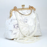 Faux Pearl Embroidered White Floral Garden Bridal Wedding Bag, Statement Bag, Evening Wedding Clutch, Cross Body Bag