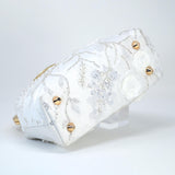 Faux Pearl Embroidered White Floral Garden Bridal Wedding Bag, Statement Bag, Evening Wedding Clutch, Cross Body Bag