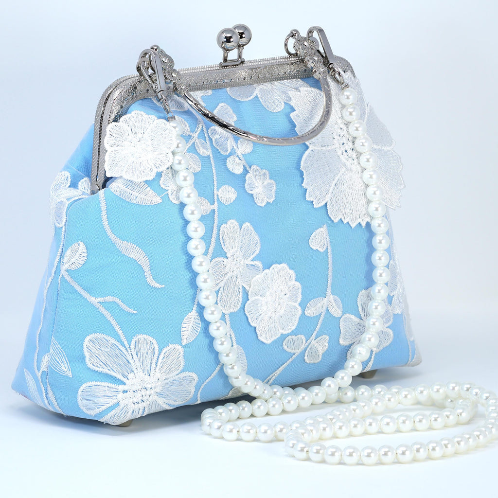 Something Blue And White Floral Embroidered Bridal Wedding Bag, Statement Bag, Evening Wedding Clutch, Cross Body Bag