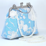 Something Blue And White Floral Embroidered Bridal Wedding Bag, Statement Bag, Evening Wedding Clutch, Cross Body Bag