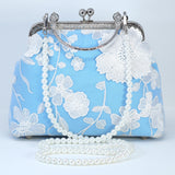 Something Blue And White Floral Embroidered Bridal Wedding Bag, Statement Bag, Evening Wedding Clutch, Cross Body Bag