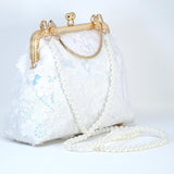 Faux Pearl Embroidered Shimmering Rainbow Floral Bouquet Bridal Wedding Bag, Statement Bag, Evening Wedding Clutch, Cross Body Bag