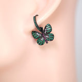 CZ Green Black Butterfly Hoop Earrings, Swarovski Crystal Earrings, Statement Earrings, Rhinestones Hoop Earrings.