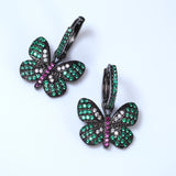 CZ Green Black Butterfly Hoop Earrings, Swarovski Crystal Earrings, Statement Earrings, Rhinestones Hoop Earrings.