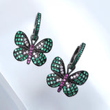 CZ Green Black Butterfly Hoop Earrings, Swarovski Crystal Earrings, Statement Earrings, Rhinestones Hoop Earrings.