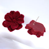 Valentines Red Velvet Flower Stud Earrings, Bridal Jewelry, Bridal Stud Earrings, Gift For Her, Statement Earrings, Bridesmaid Earring.