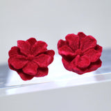 Valentines Red Velvet Flower Stud Earrings, Bridal Jewelry, Bridal Stud Earrings, Gift For Her, Statement Earrings, Bridesmaid Earring.