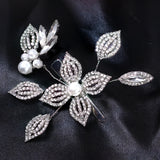 Set Of 3 Flower Leaf Rhinestone Bridal Hair Clip, Bridesmaid Gift, Wedding Hair Accessory.