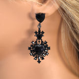 Black Heart Drop Rhinestone Earrings, Long Tassel Earrings, Valentine Statement earrings.