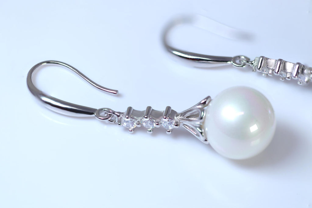 Swarovski crystal Pearl Drop Dangle Bridal Earrings, Crystal Bridal Earrings, Statement Earrings Cz