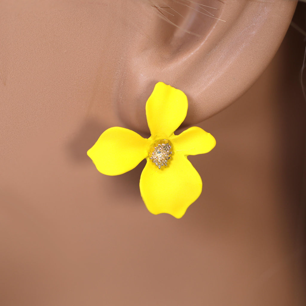 Four Petal Yellow Flower Earrings, Bridal Jewelry, Bridal Stud Earrings, Bridal Earrings, Statement Earrings, Bridesmaid Earring.