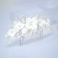 Ceramic White flower Faux Pearl Hair comb, Bridal Hair piece, Bridal Hair Accessories, Wedding Hair Accessory.