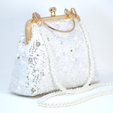 Faux Pearl Embroidered Shimmering Floral Bouquet Bridal Wedding Bag, Statement Bag, Evening Wedding Clutch, Cross Body Bag