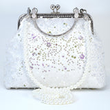 Faux Pearl Embroidered Shimmering Floral Bouquet Bridal Wedding Bag, Statement Bag, Evening Wedding Clutch, Cross Body Bag