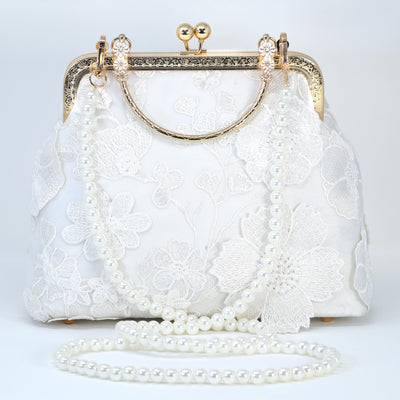 Embroidered White Floral Bouquet Bridal Wedding Bag, Statement Bag, Evening Wedding Clutch, Cross Body Bag