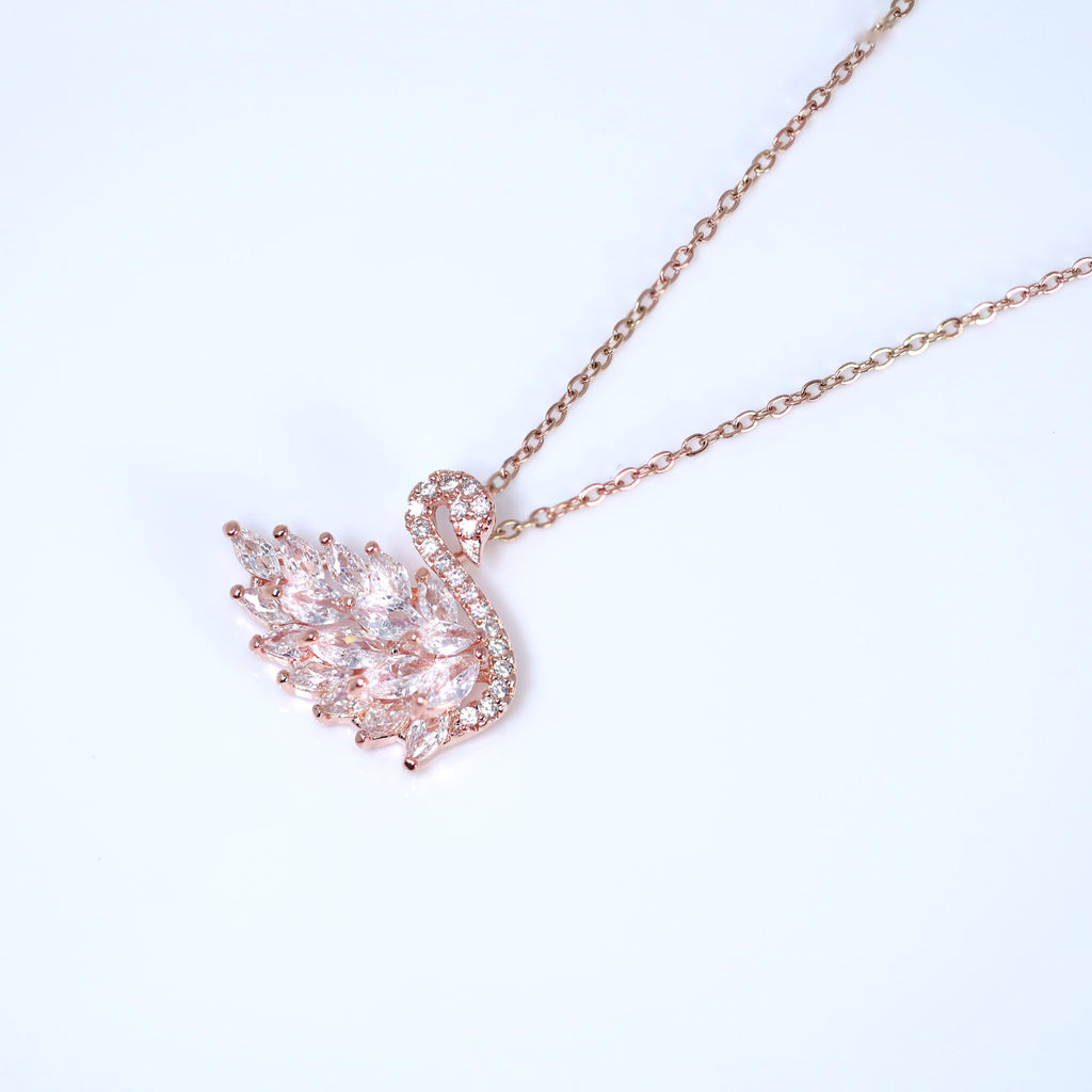 Swarovski Crystal Dainty Swan Necklace , Bridal Jewelry, Bride Necklace, Minimalist Statement Necklace, Flower Necklace