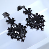 Black Heart Drop Rhinestone Earrings, Long Tassel Earrings, Valentine Statement earrings.