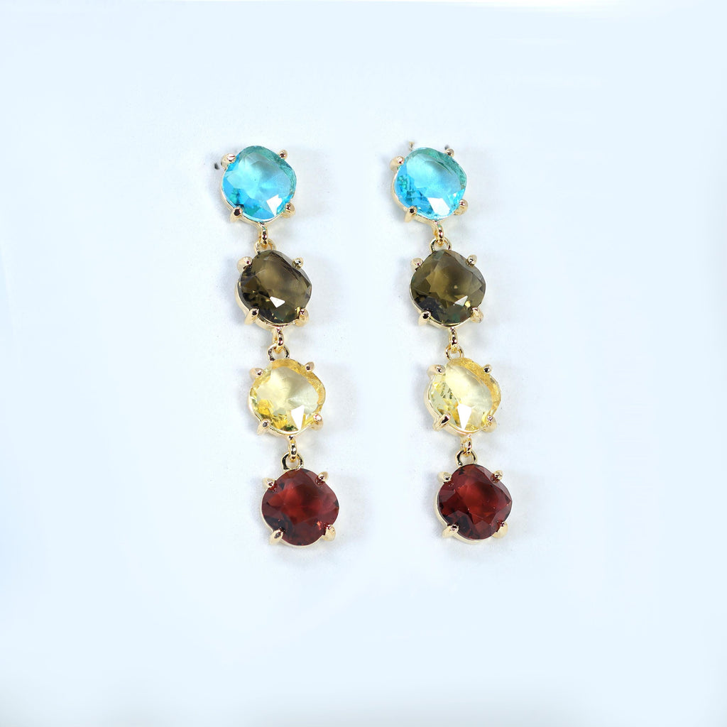 CZ Multicolored Bezel Drop Earring, Diamond Earrings, Long Bridal Jewelry, Crystal Bridal Earrings, Statement Earrings Cz