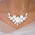 Floral Porcelain Petals & Natural Pearl Necklace, Bridal Necklace, Statement Necklace, Gift For Her.