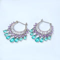Cubic Zirconia Light Sea Green Purple Water Drop Diamond Earrings, Bridal Jewelry, Crystal Bridal Earrings, Statement Earrings