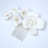 Ceramic White flower Petal Dream Hair comb, Bridal Hair piece, Bridal Hair Accessories, Wedding Hair Accessory.