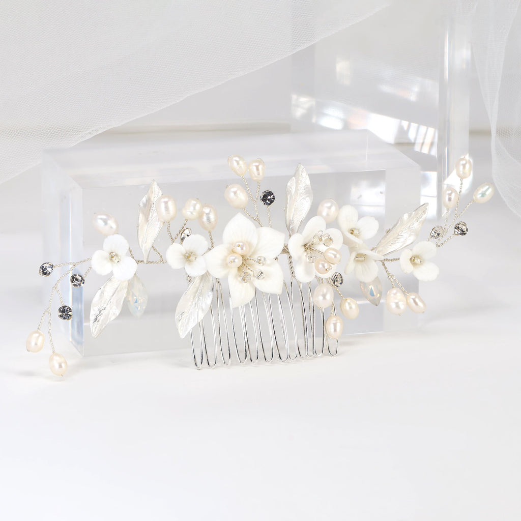Swarovski Crystal Gilded Petals & Pearls Garden Hair comb, Bridal Hair piece, Bridal Hair Accessories, Wedding Hair Accessory.