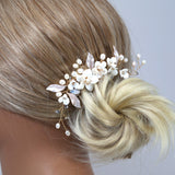 Swarovski Crystal Gilded Petals & Pearls Garden Hair comb, Bridal Hair piece, Bridal Hair Accessories, Wedding Hair Accessory.