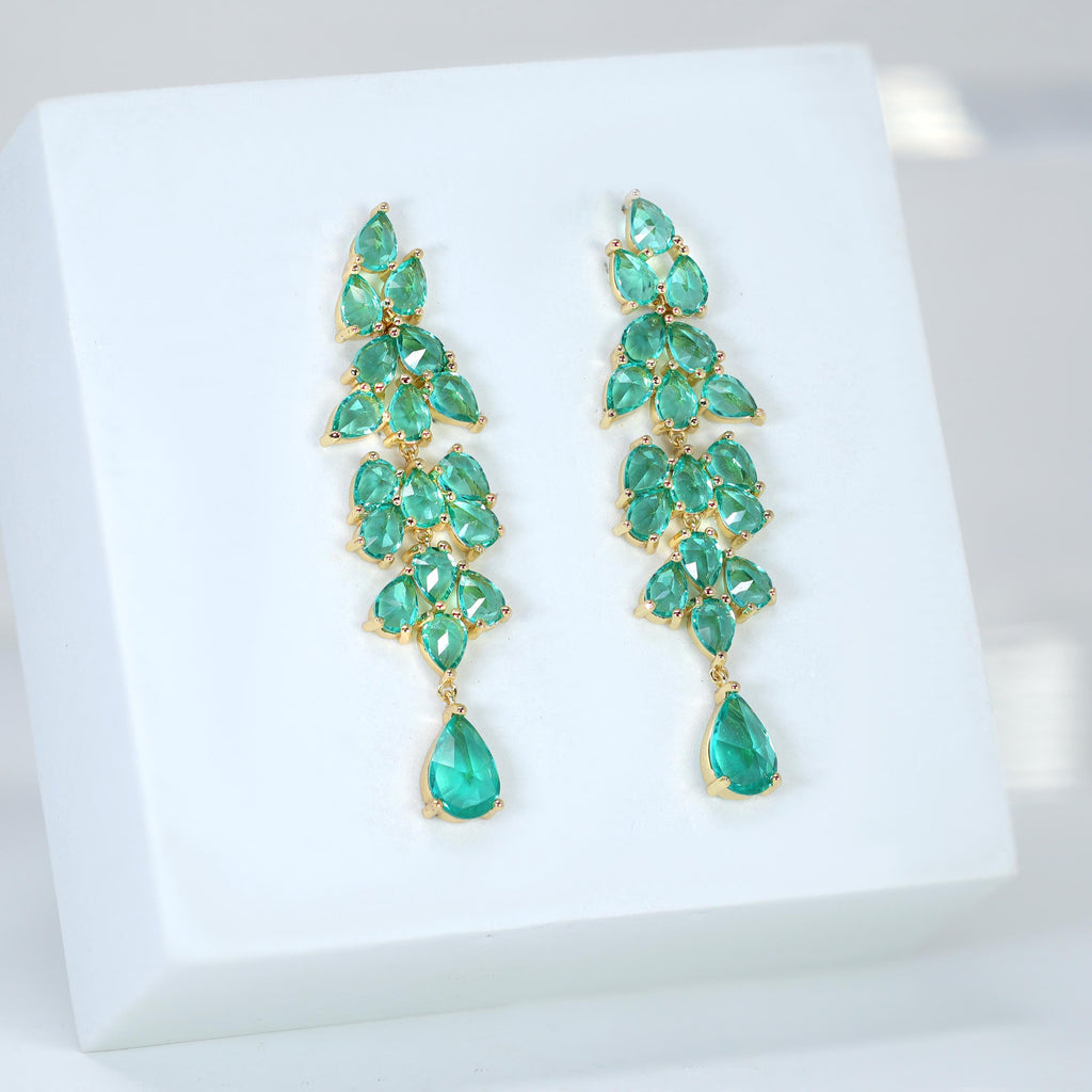 CZ Light Green Drop Diamond Earrings, Long Bridal Jewelry, Crystal Bridal Earrings, Statement Earrings, Mother of Bride.
